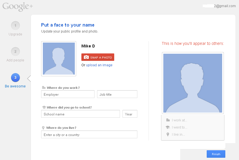 Insert personal details on Google+